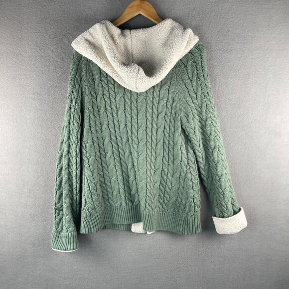 Cabela’s Green Cable Knit Hooded Sweater Jacket Women’s Large - Picture 4 of 7